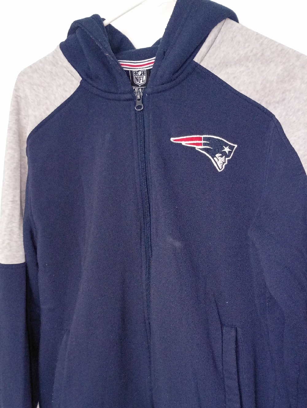NFL New England Patriots Navy and Light Grey Hooded Zip Jacket